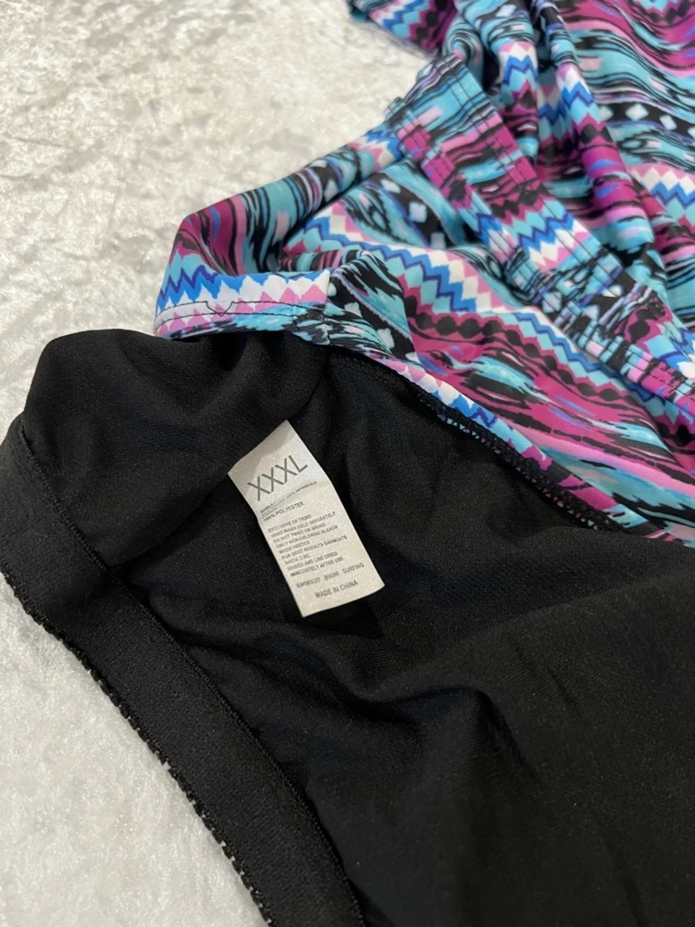 Blouson Tankini Top Swimsuit Adjustable Straps Plus Size XXXL Asymmetrical Print